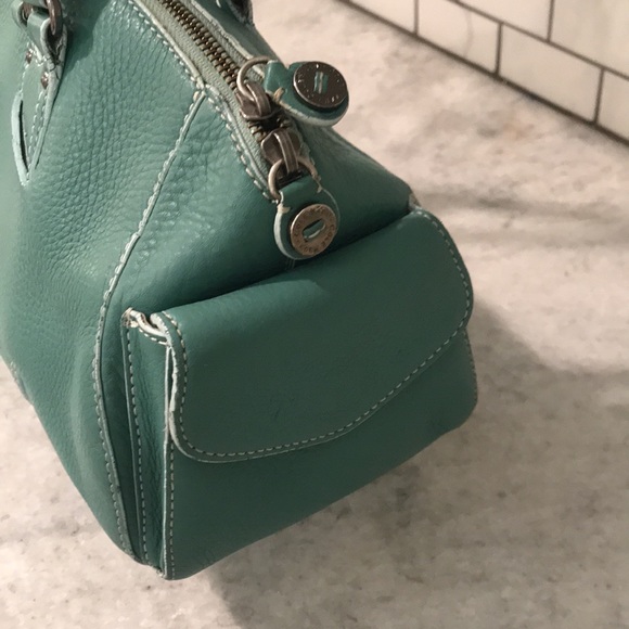 Cole Haan Leather Villager Bag Womens Teal Blue Barrel Satchel Purse - Picture 3 of 10